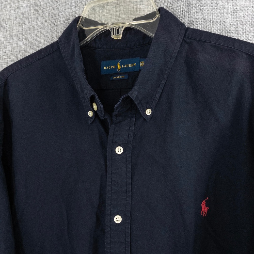Polo Ralph Lauren Men's XXL Navy Classic Fit 100% Cotton Button Down Red Pony